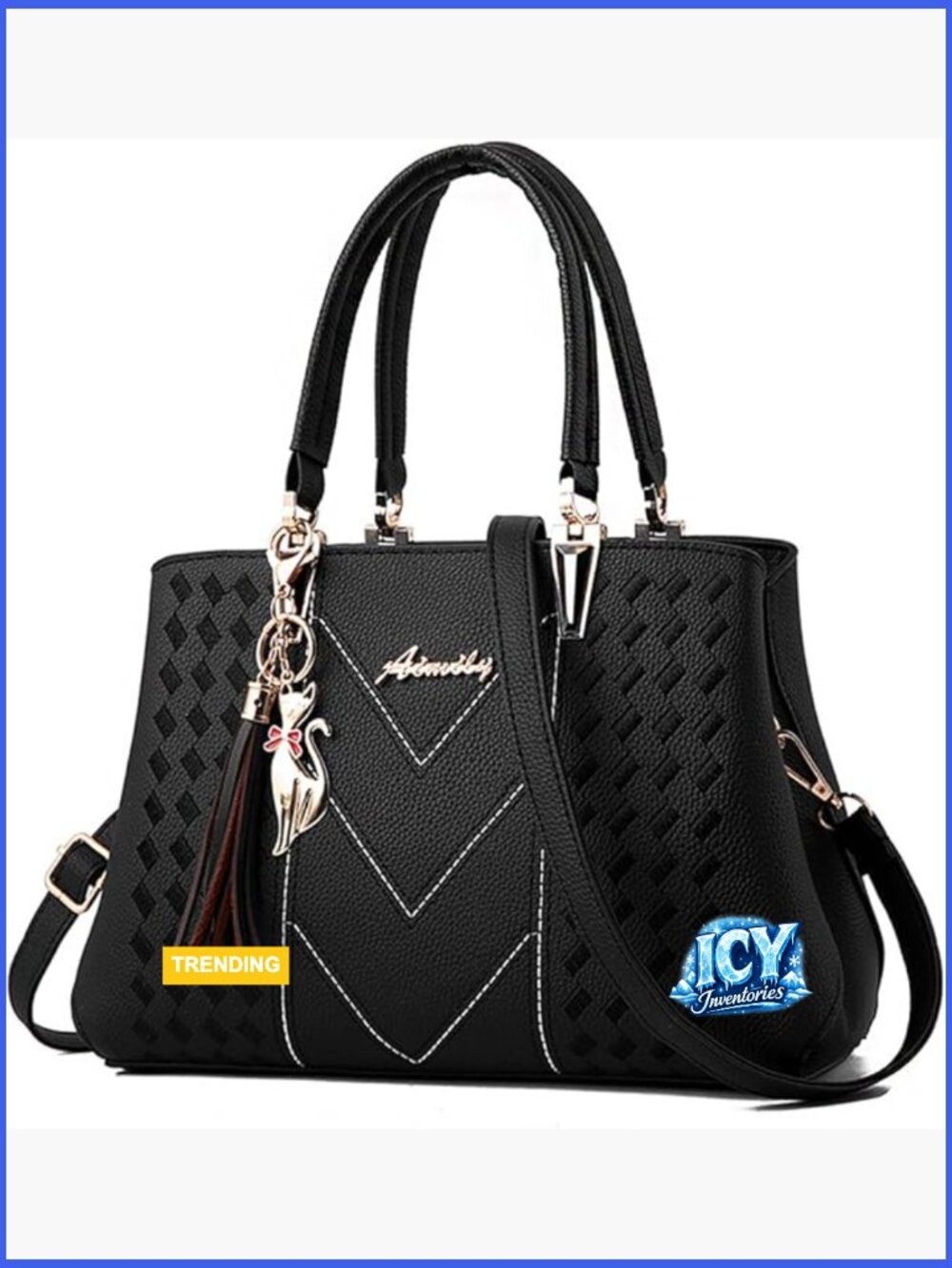 PU Leather Tote Bag with Adjustable Shoulder Strap and 7 Pockets